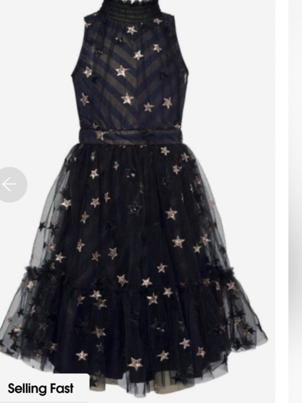 Hannah Banana Girls Black Star Embroidered Tulle Party Dress Glitter Accents